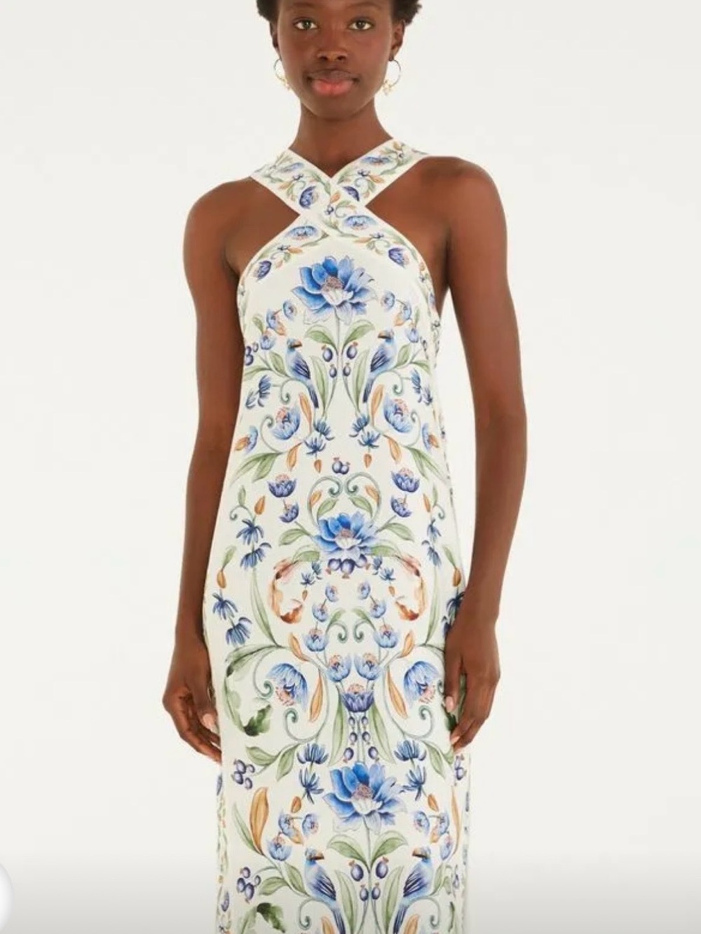 FARM Rio Cream Midi Dress with Blue & Green Floral Scrolls - Picture 5 of 7